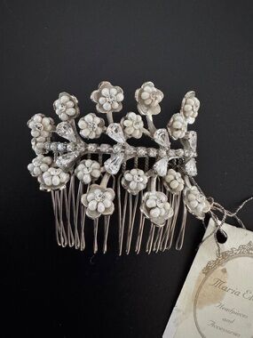 Vintage Maria Elena Headpiece Bridal‎ Pearl & Crystal Flower Hair Comb - White